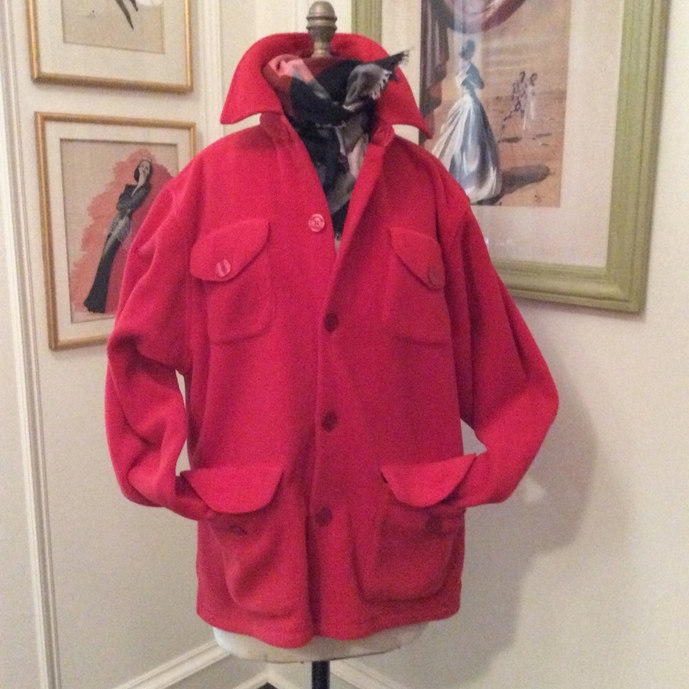 Button down, red fleece.